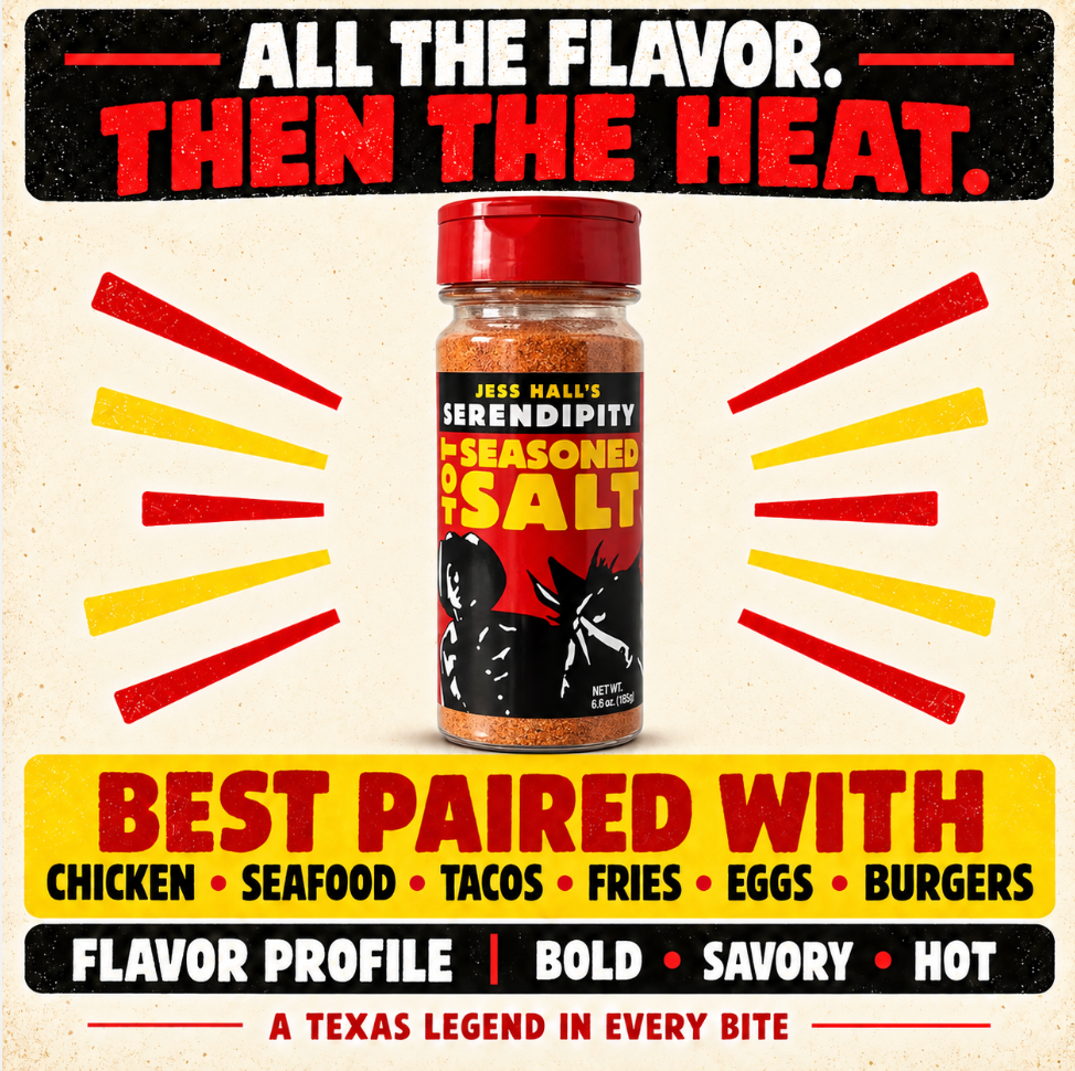 Jess Hall’s Serendipity hot seasoned salt flavor overview flyer