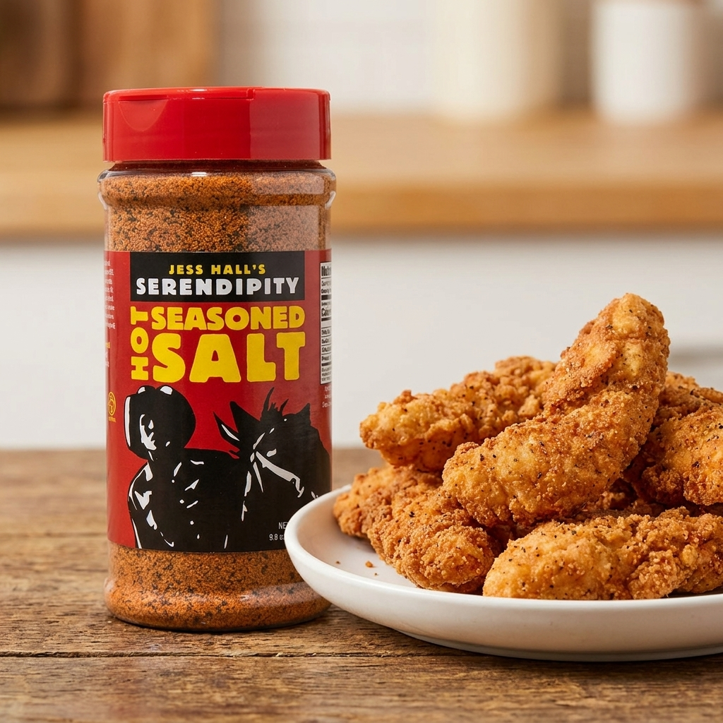 Jess Hall’s Serendipity Hot Seasoned Salt with chicken tenders
